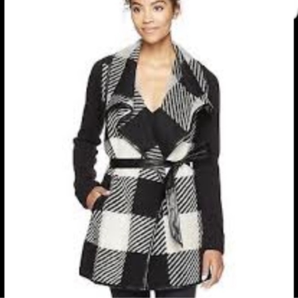 AVA Black Plaid Long Cardigan Sz L